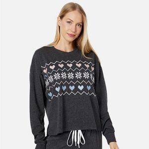 P.J. Salvage Womens Grey Summit Embroidered LS Pajama Top Size Large